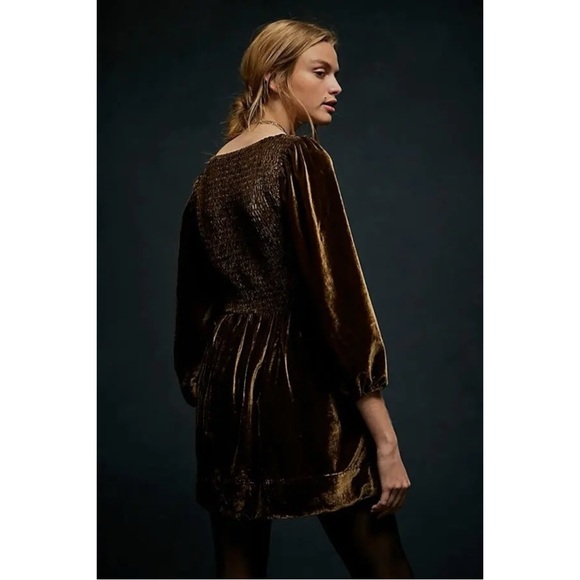 Free People Farrier Velvet Mini Dress in Brown Bear Size Small Holidays Winter - Picture 3 of 11